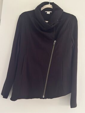 Helmut Lang Black Asymmetrical Zip Cowl-Neck Jacket